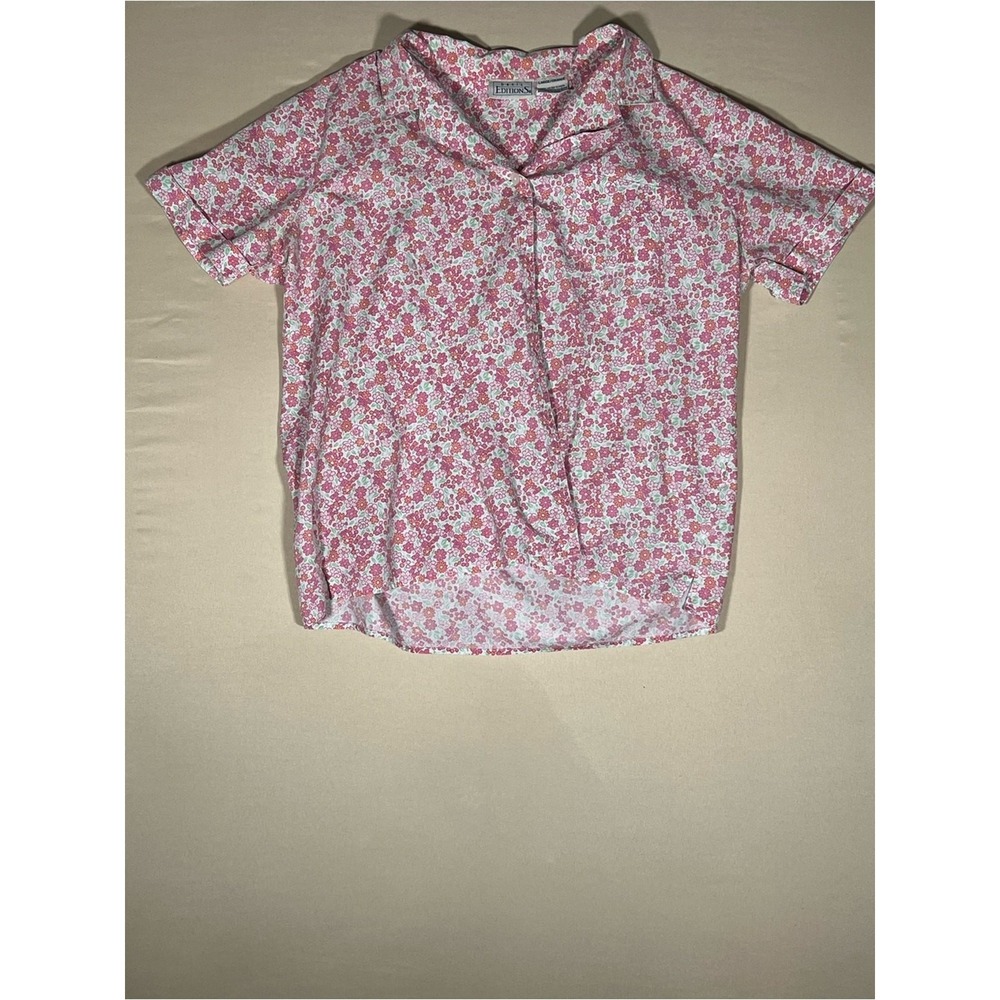 Basic Editions Pink Floral Ditsy Button Down Short Sleeve Shirt Large 90's Artsy
